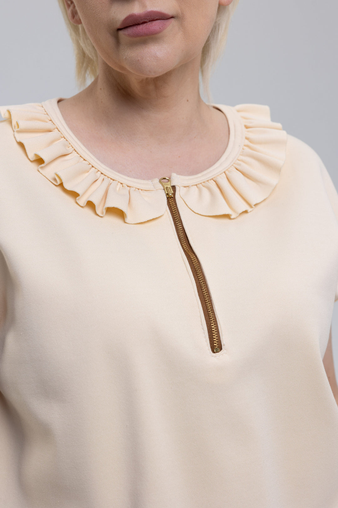 Bone zip front top
