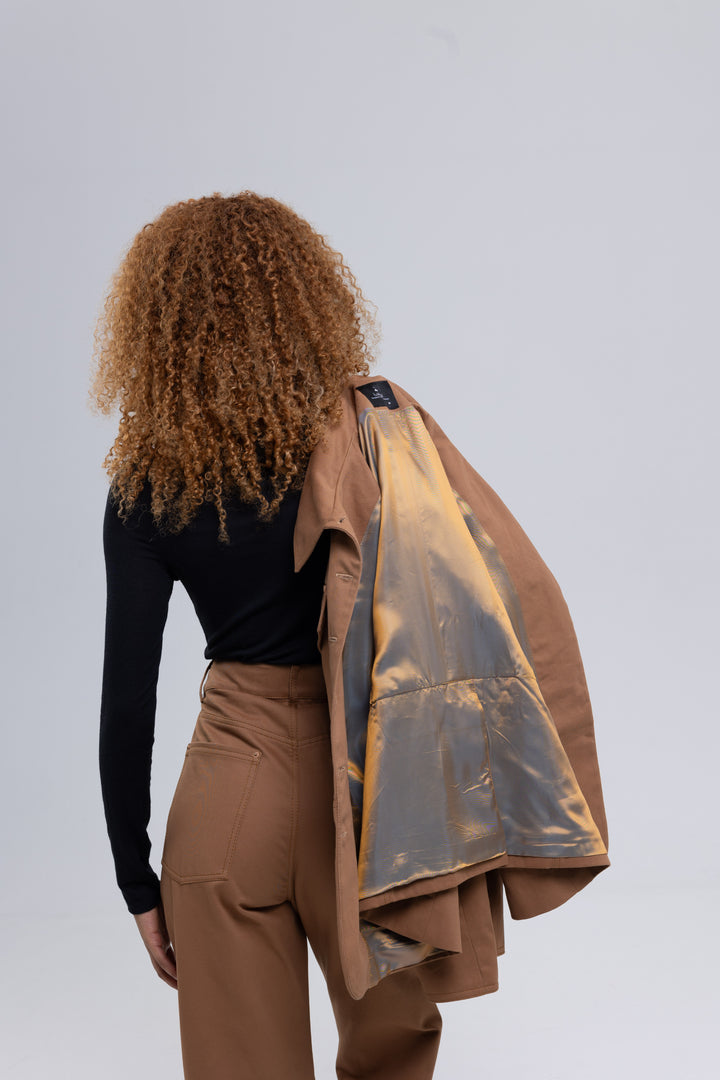 Cinnamon brown jacket for women with box pockets - Baleni