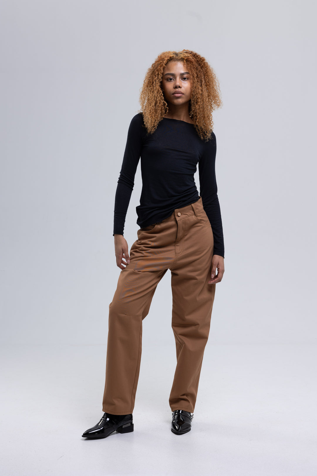 Cinnamon brown high-rise tapered pants