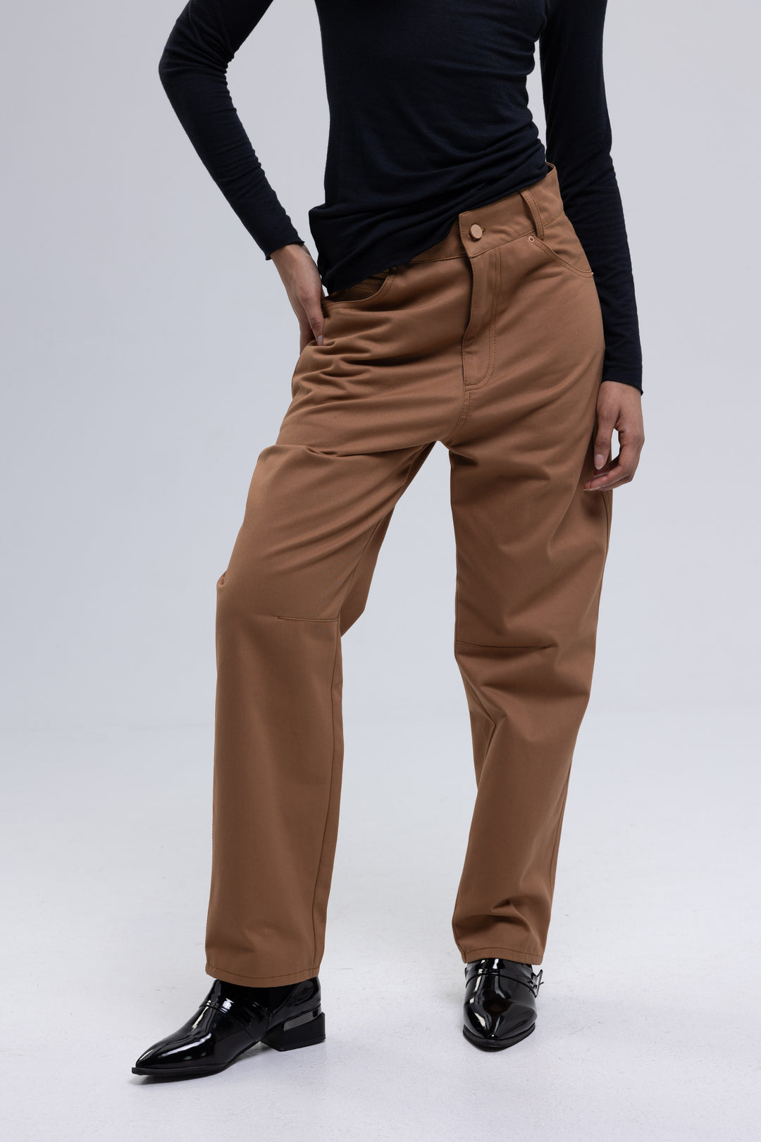 Brown tapered pants front view