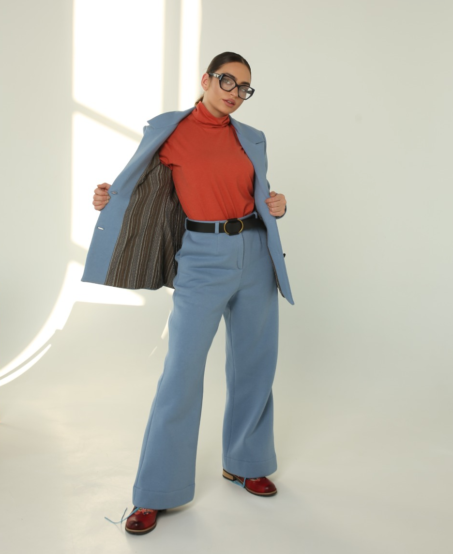 Steel blue business suit for women - Baleni