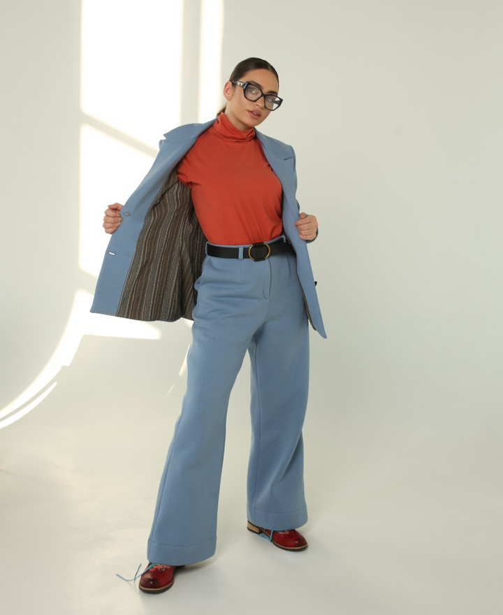 Steel blue business suit for women - Baleni