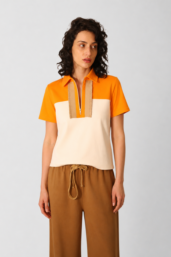 Ruffle Zip Cotton Polo