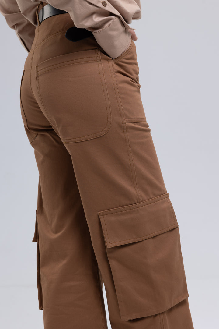 Cinnamon brown cargo trousers in cotton twill - Baleni