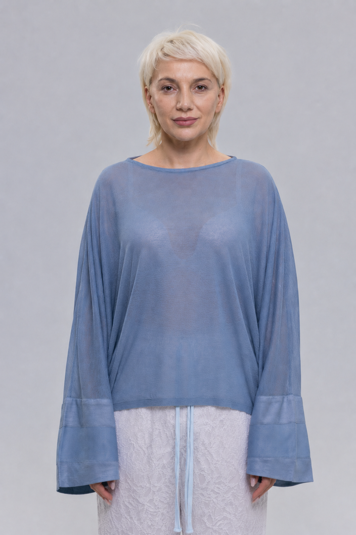 Modal Silk Jersey Knit Semi Sheer Blouse