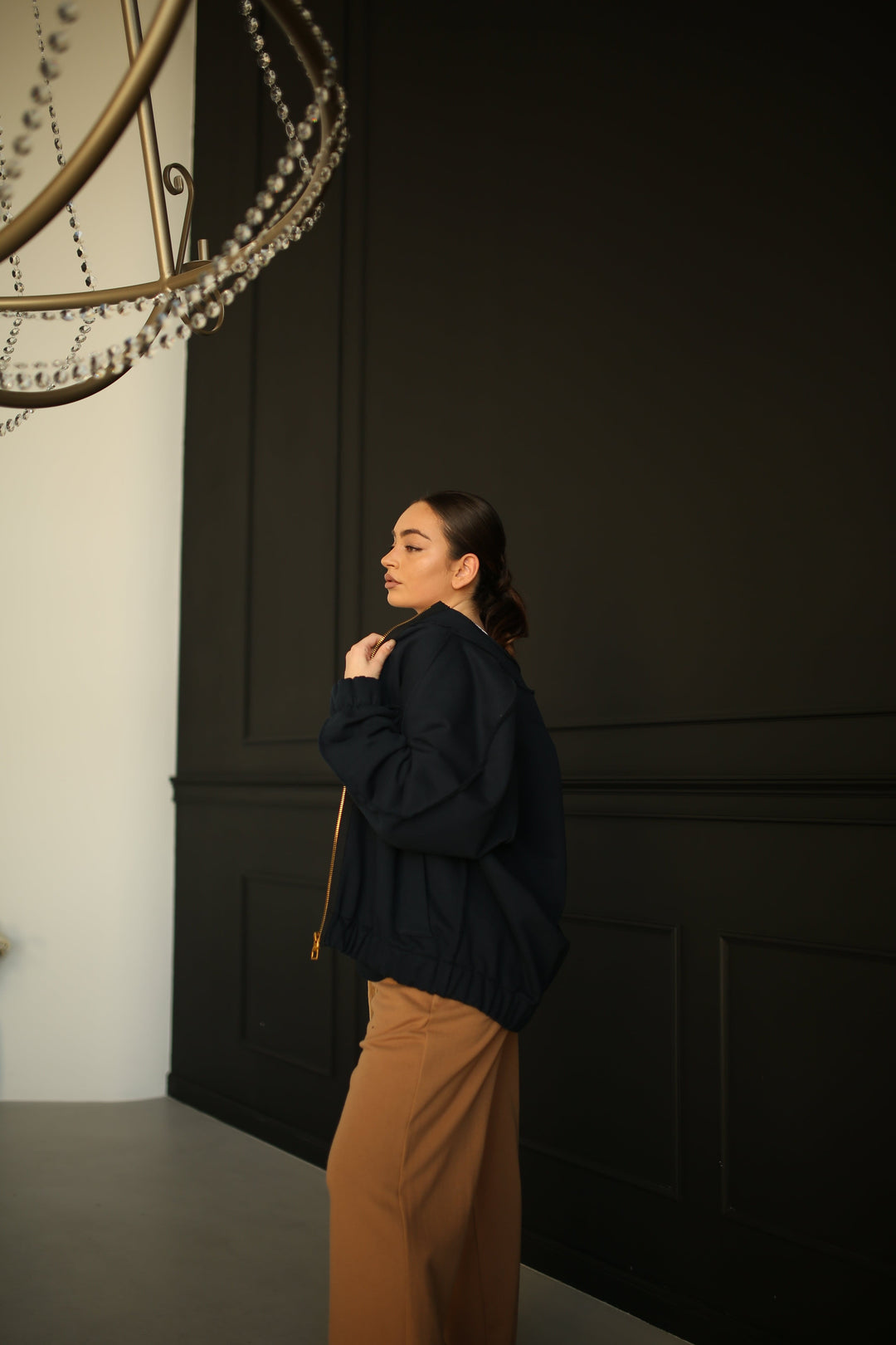 Cotton bomber jacket for women with raw-edged collar - Baleni