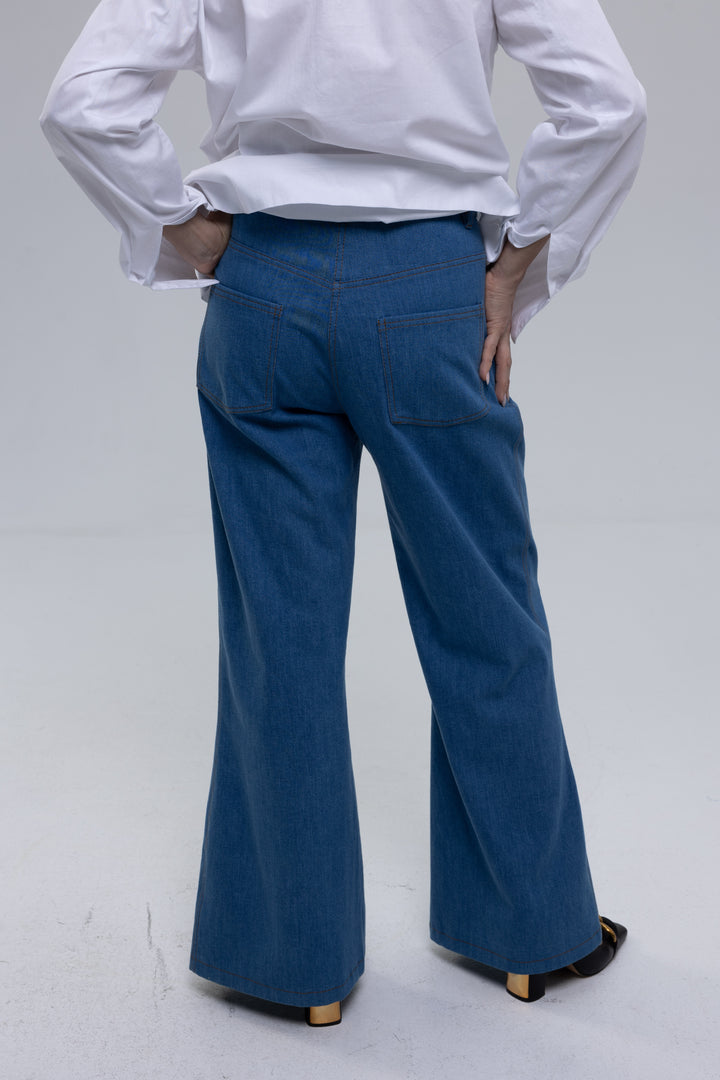 Denim flare pants with wide hem - Baleni