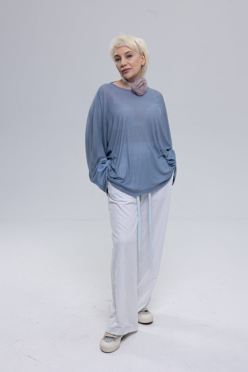 Women's blue boat neck blouse by Baleni