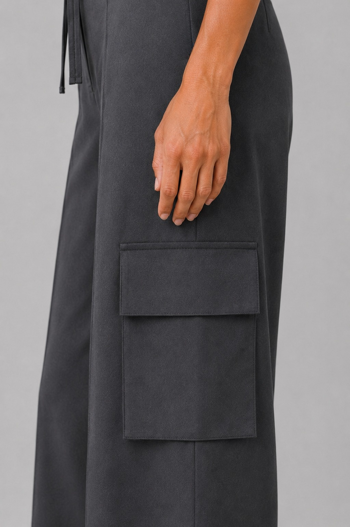 Wide-Leg Soft Cotton Canvas Cargo Trousers