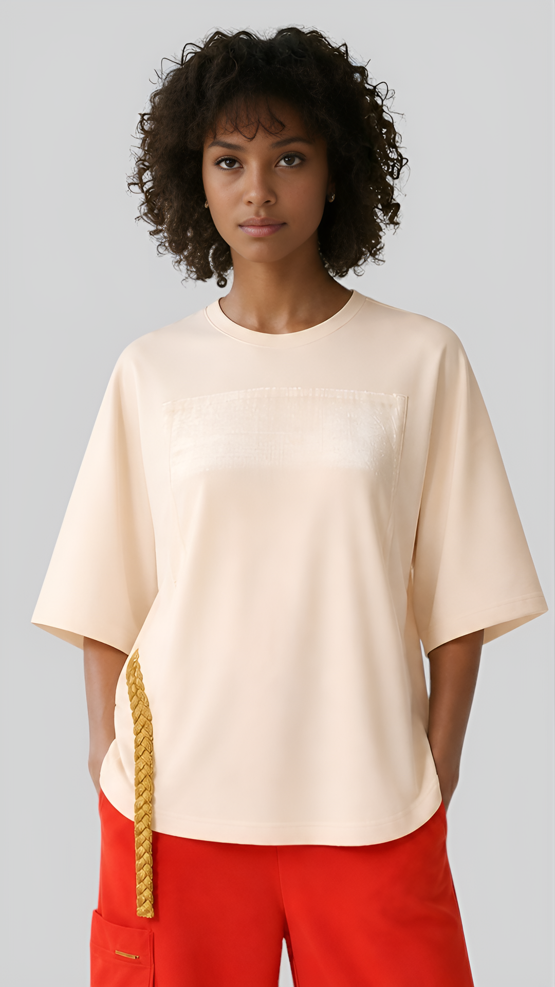 Golden Metallic Braid Trimmed Cotton Elastane Top