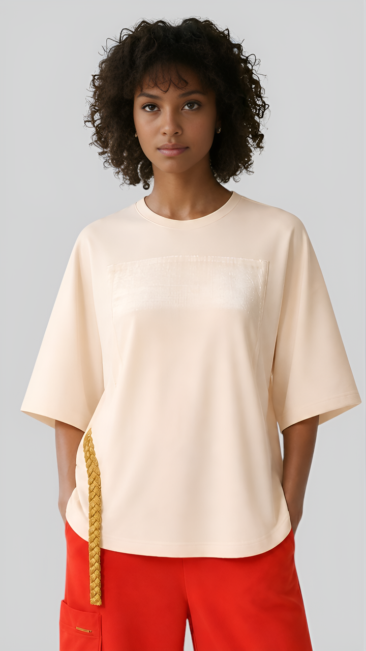 Golden Metallic Braid Trimmed Cotton Elastane Top
