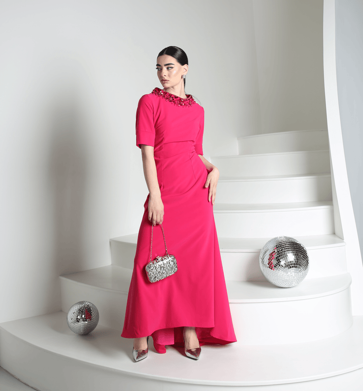 Fuchsia A-line evening gown made in Armenia - Baleni