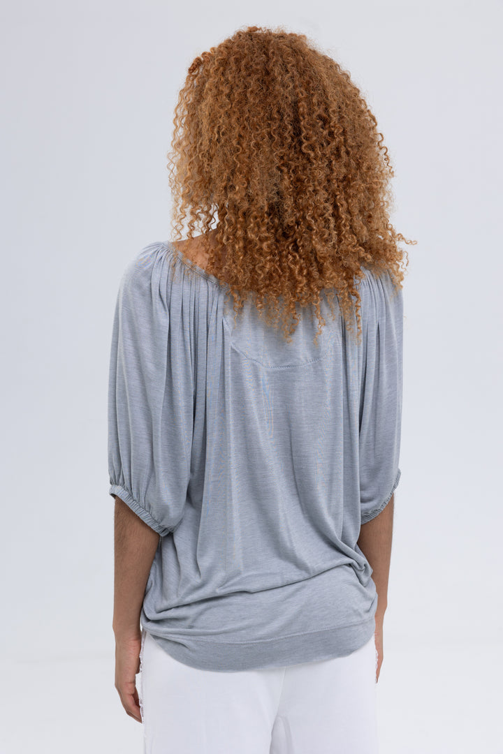 Gray peasant blouse with elbow sleeves