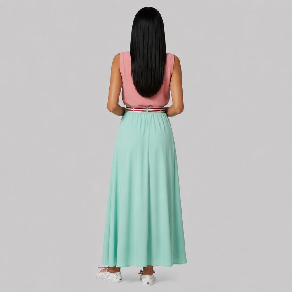 Women's green belted long skirt by Baleni