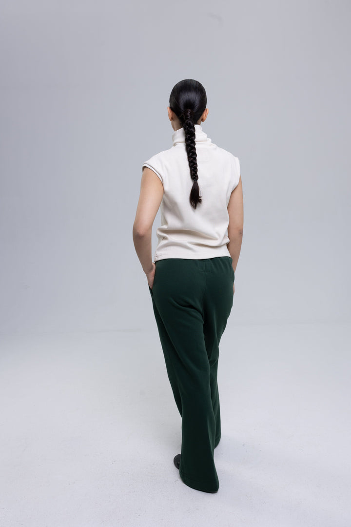 Women's green organic cotton flare sweatpants by Baleni
