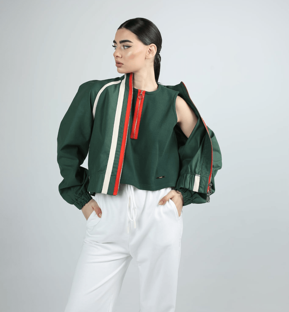 Women's green sleeveless crop top with zipper by Baleni