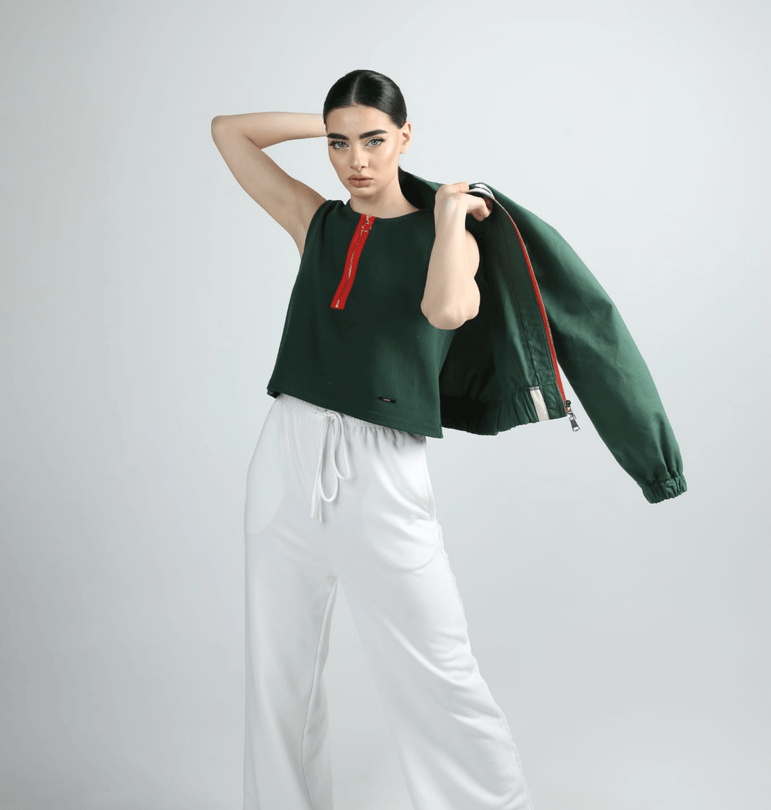 Green ribbed crop top made in Armenia