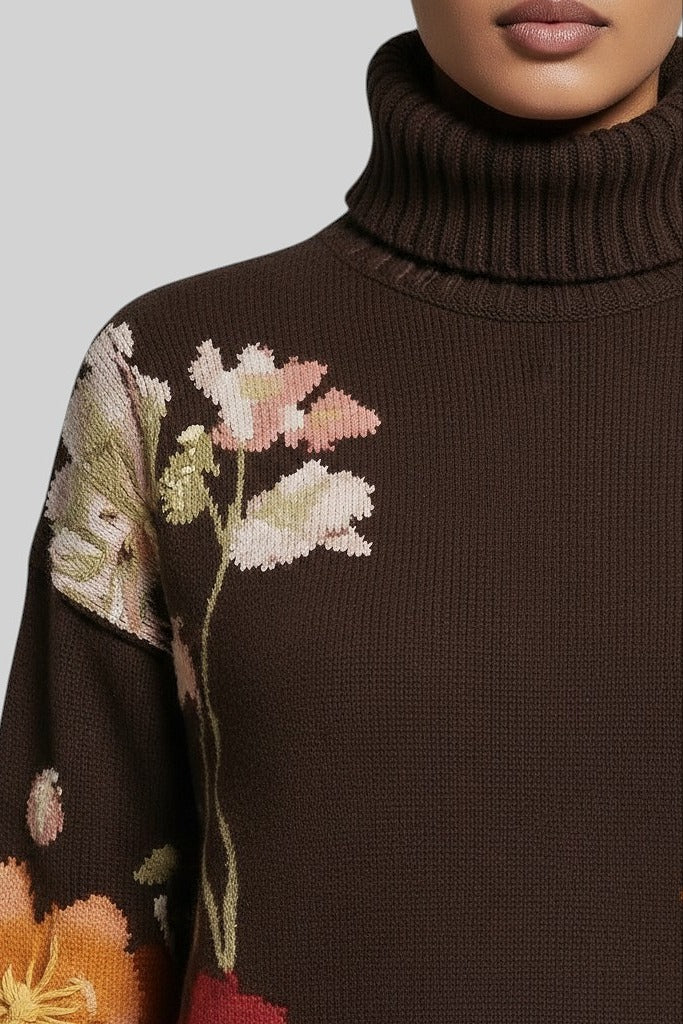 Hand-Embroidered Oversized Turtleneck Sweater