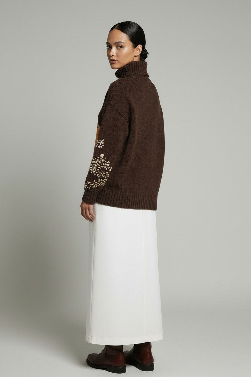 Hand-Embroidered Oversized Turtleneck Sweater