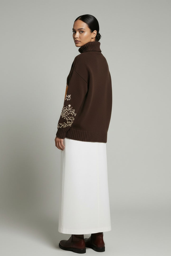 Hand-Embroidered Oversized Turtleneck Sweater
