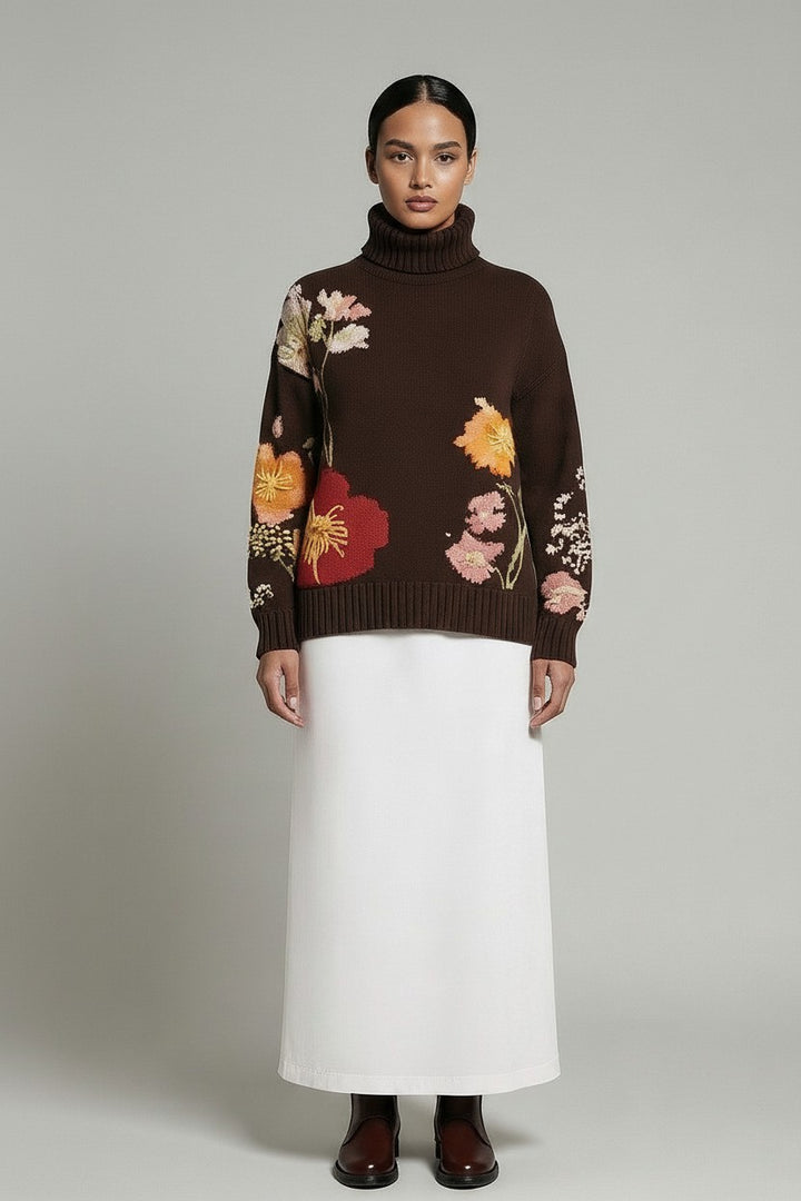 Hand-Embroidered Oversized Turtleneck Sweater