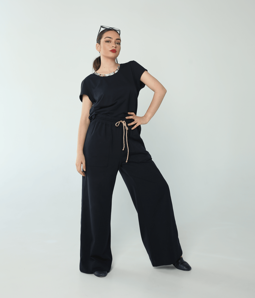 Women's navy cotton crop top and pants by Baleni