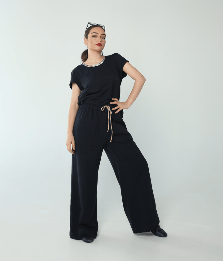 Women's navy cotton crop top and pants by Baleni