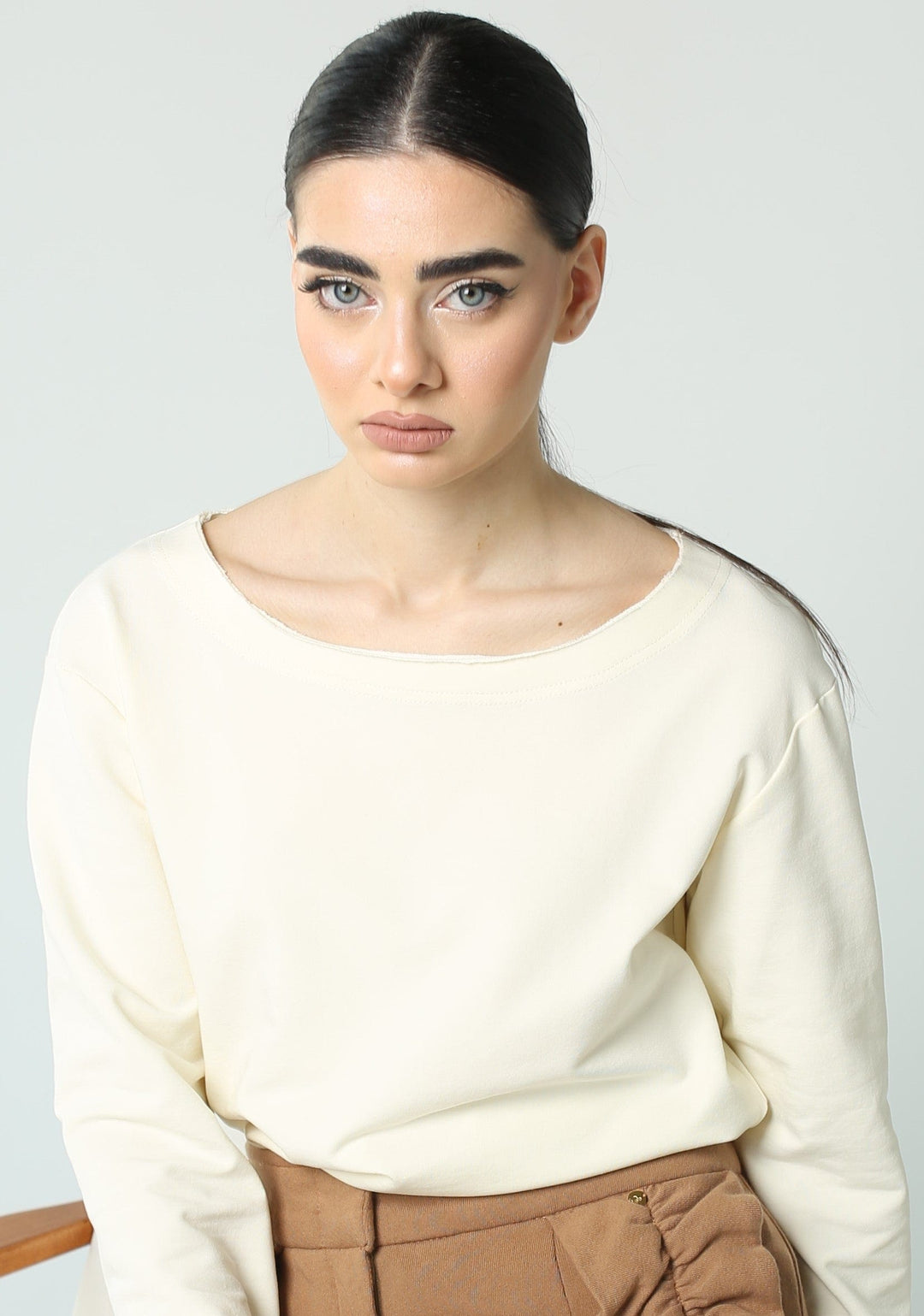 Off-white long sleeve boat neck top