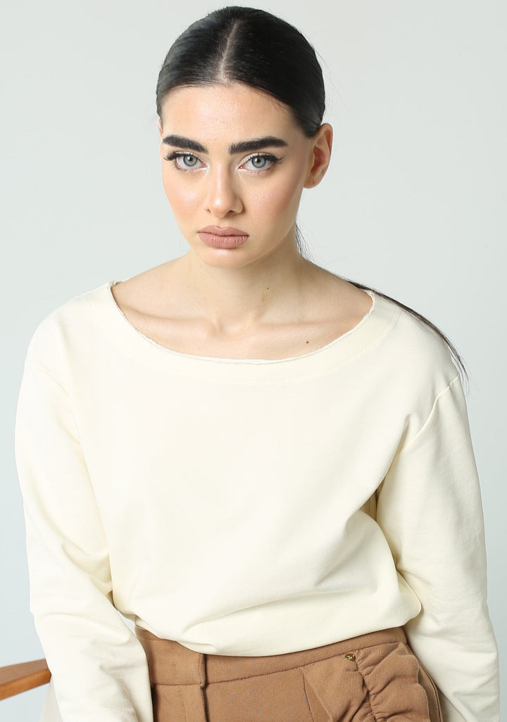 Off-white long sleeve boat neck top