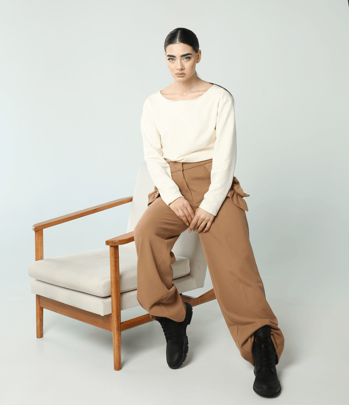 White boat neck top with dropped shoulders