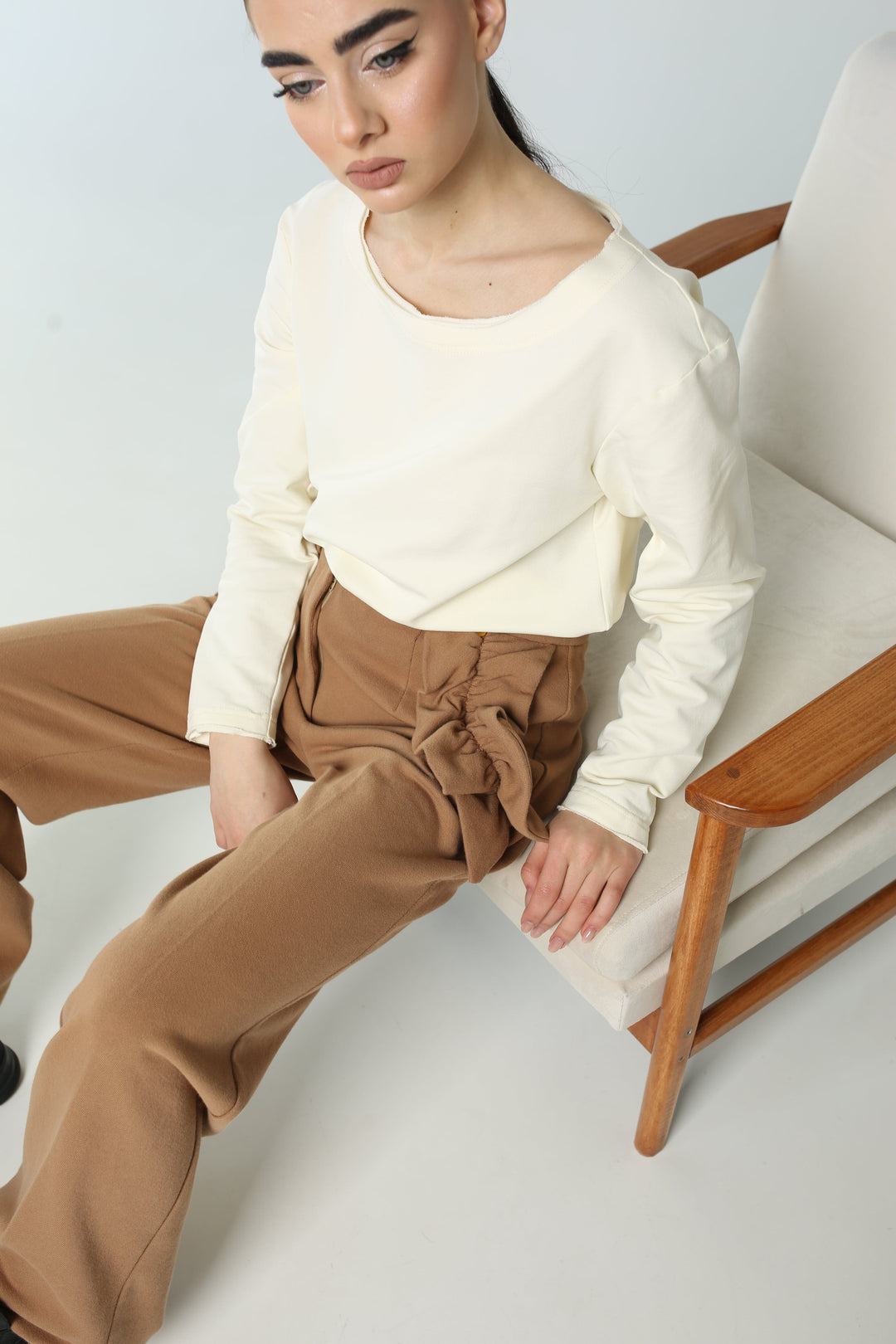 Off-white French terry boat neck top made in Armenia