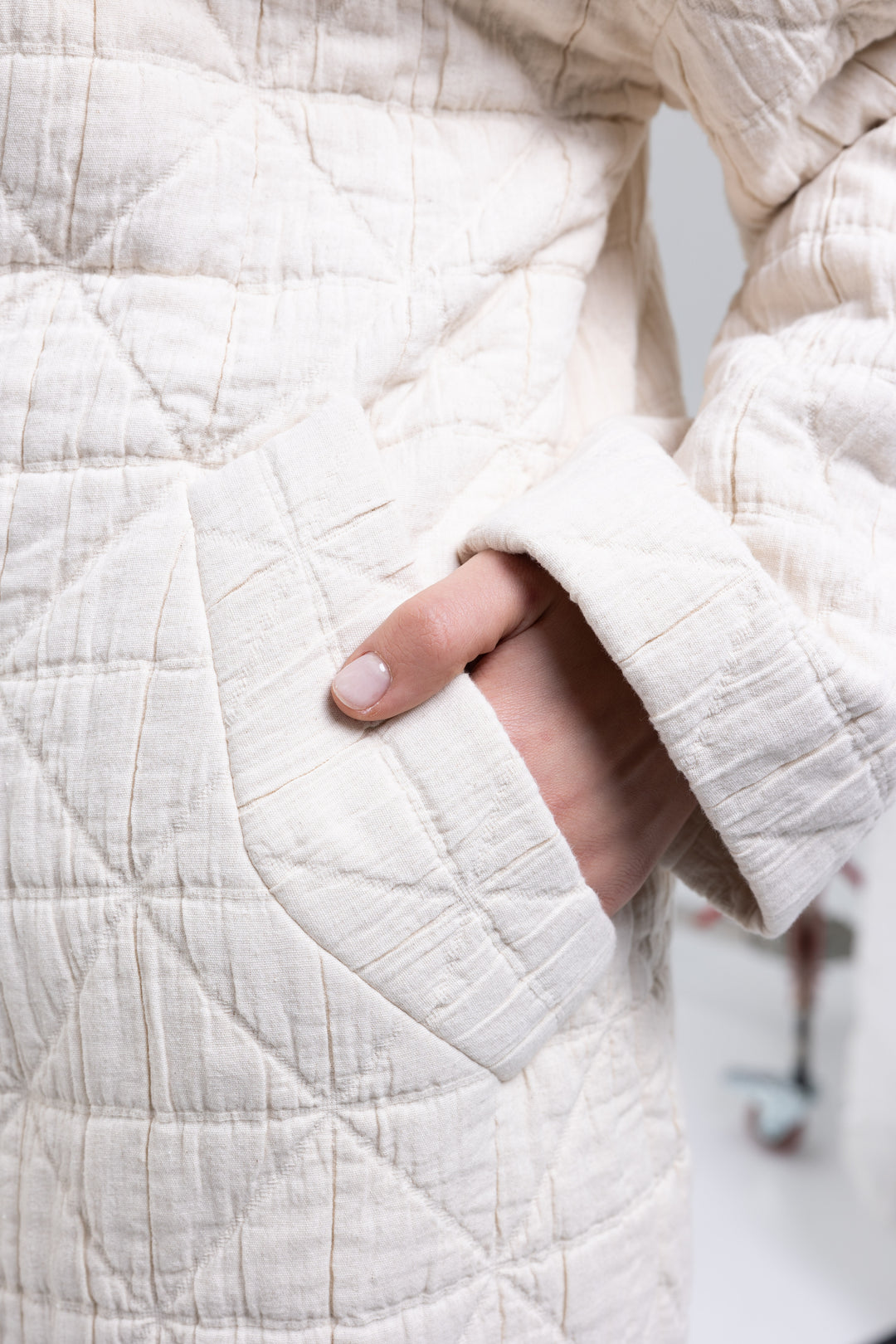 Off-white quilted midi coat, made in Armenia - Baleni