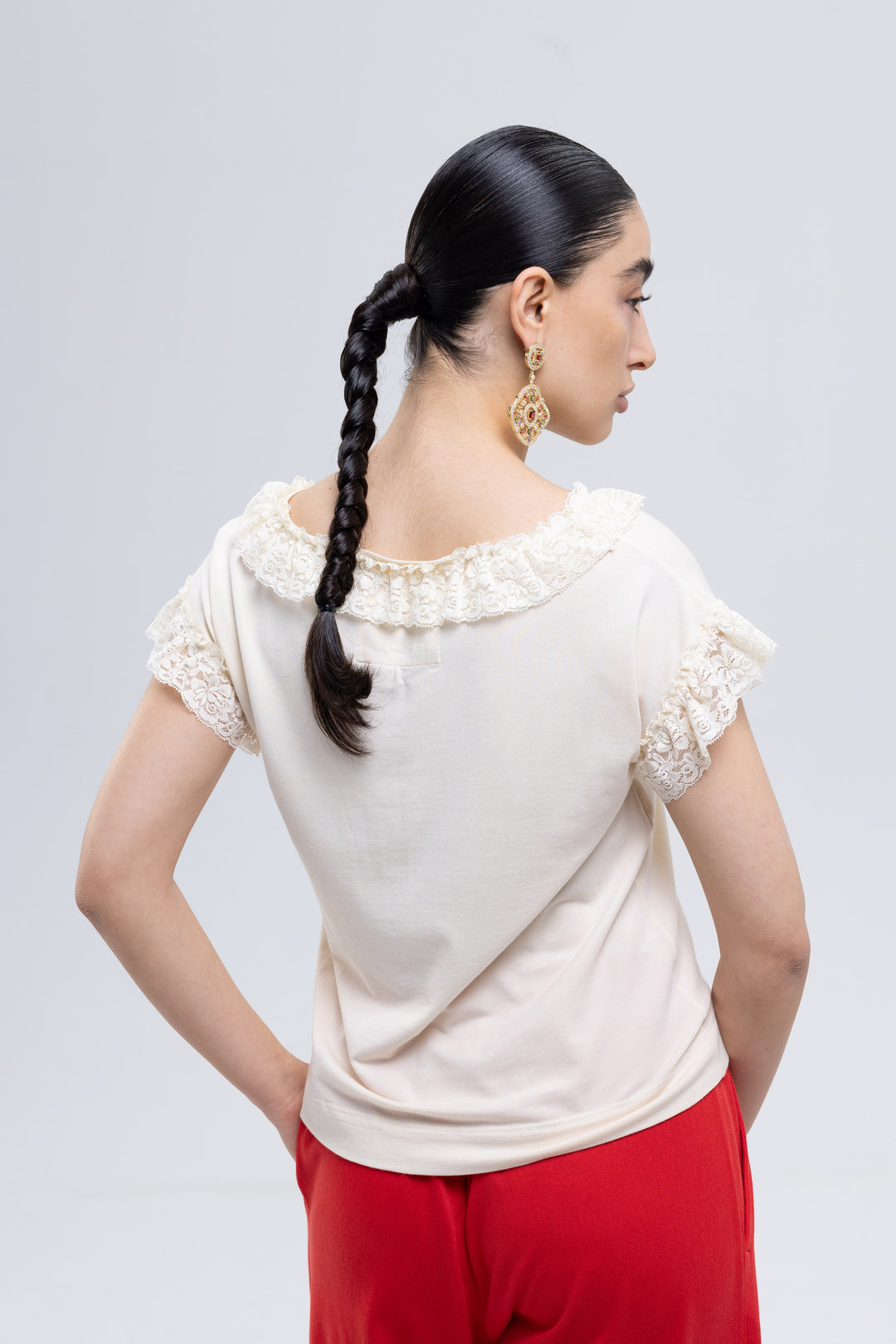 Ruffle neck blouse made in Armenia