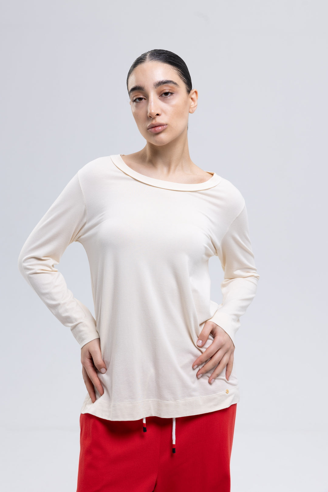 Off-white scoop neck long sleeve top