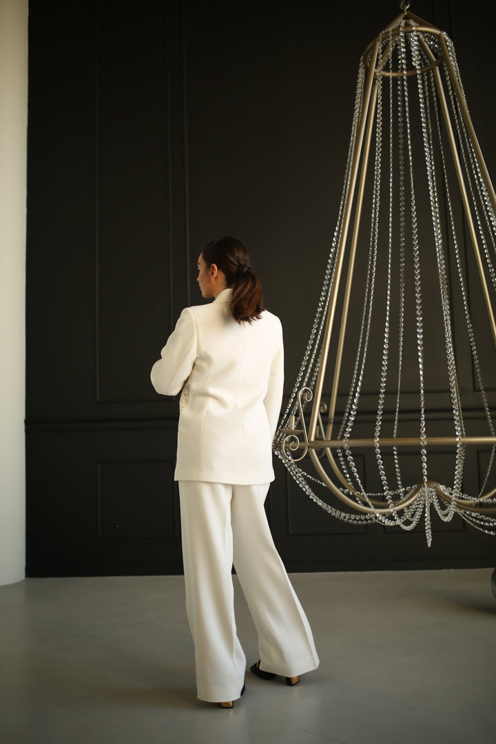 Off-white suit with laced single-breasted blazer - Baleni