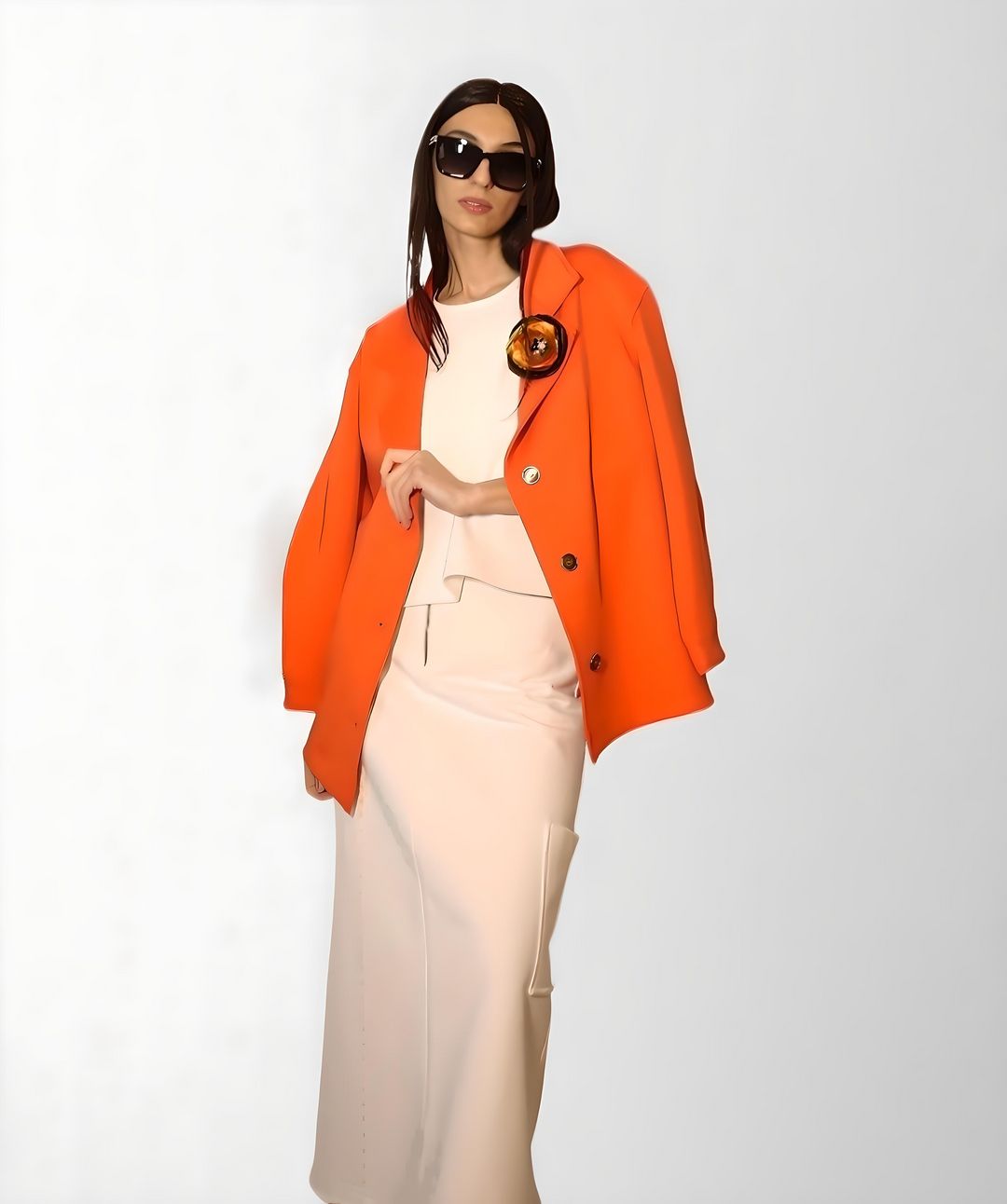 Women's orange blazer with notched lapels by Baleni