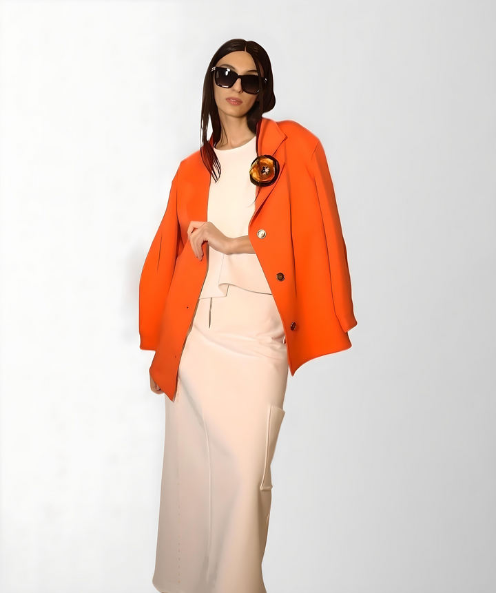 Women's orange blazer with notched lapels by Baleni
