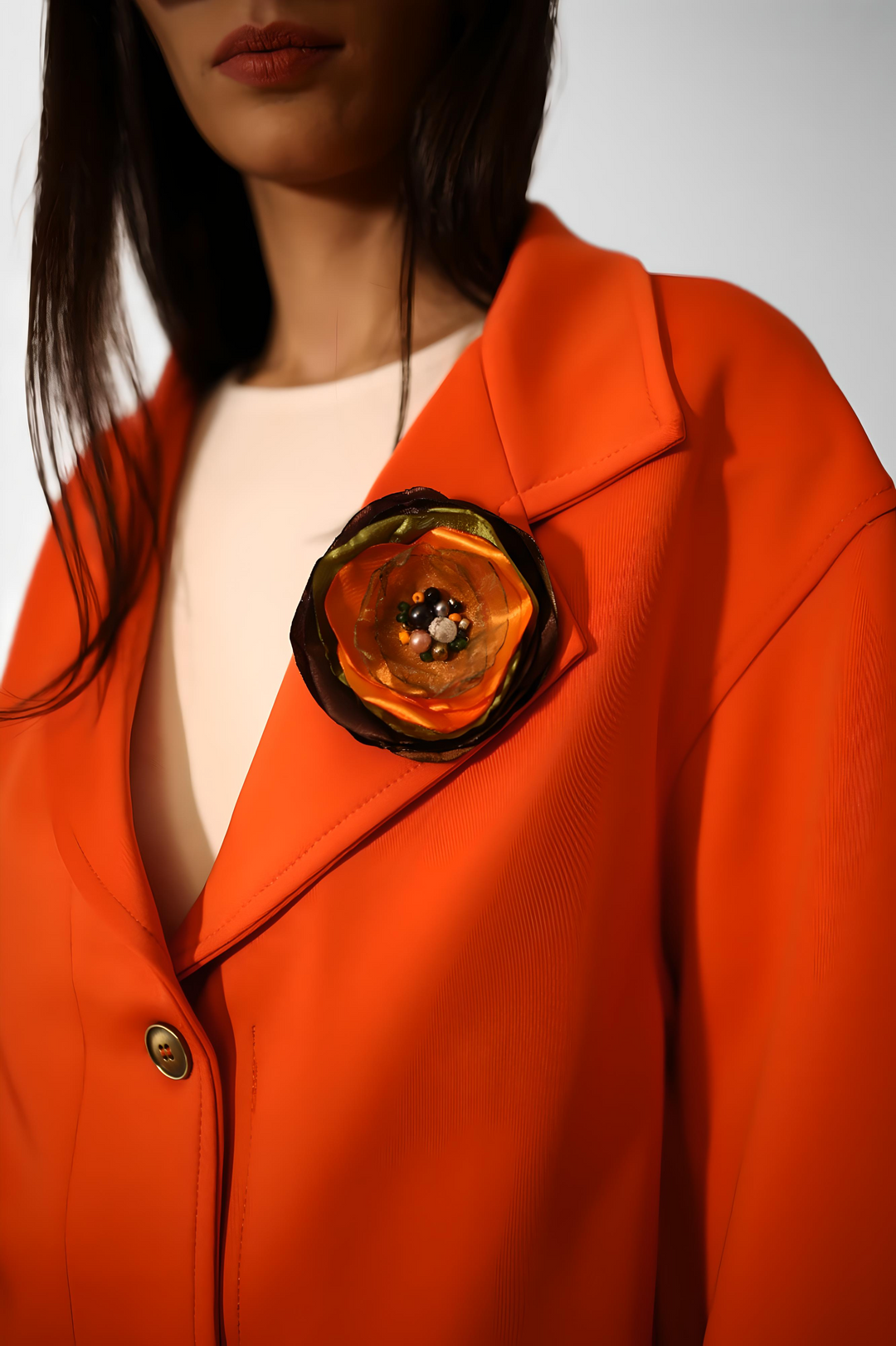 Bright orange unlined blazer made in Armenia