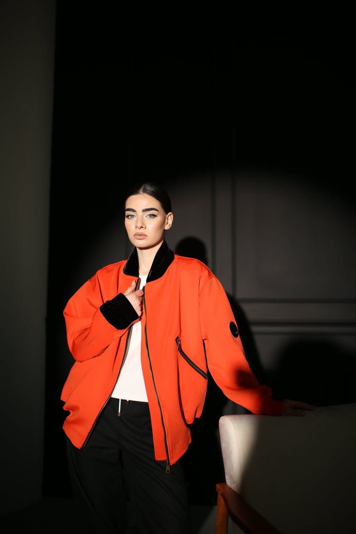 Lightweight orange jacket for women with long front zip - Baleni