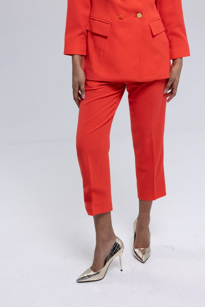 Orange wool crepe suit for women - Baleni