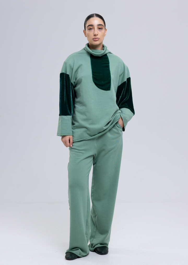 Organic cotton loungewear set with silk velvet panels - Baleni