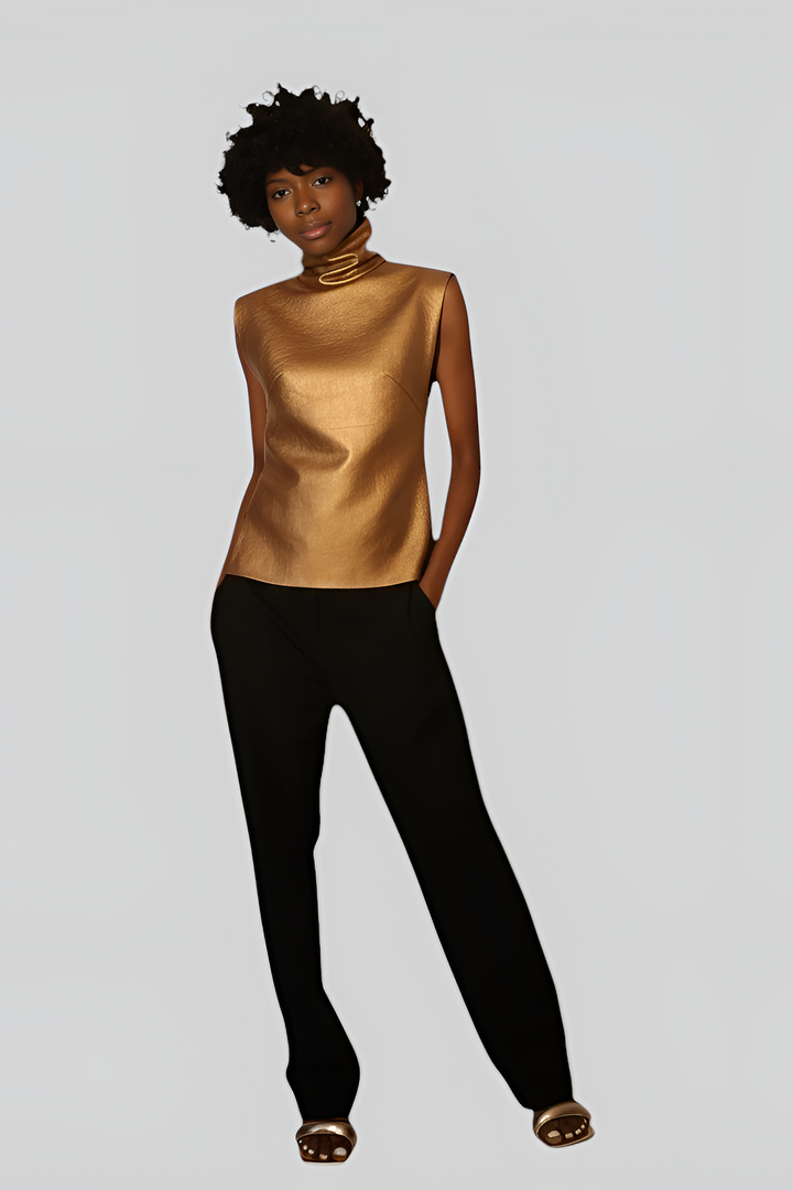 Coating Goat Gold Genuine Leather Blouse