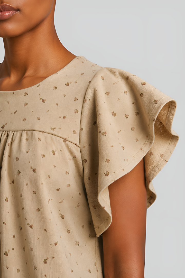 Flutter-Sleeve Blouse & Maxi Skirt Ensemble