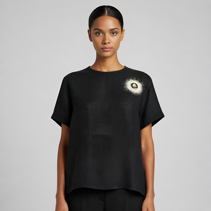 Crew-Neck Woven Wool Blouse