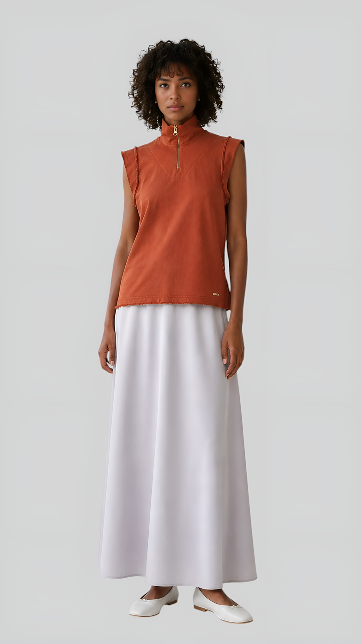 Organic Cotton Mock-Neck Sleeveless Top