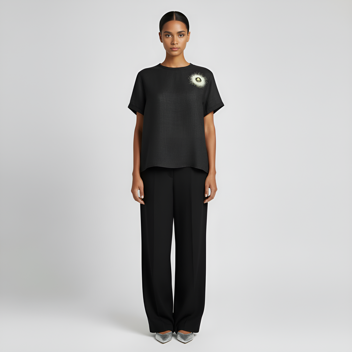 Crew-Neck Woven Wool Blouse