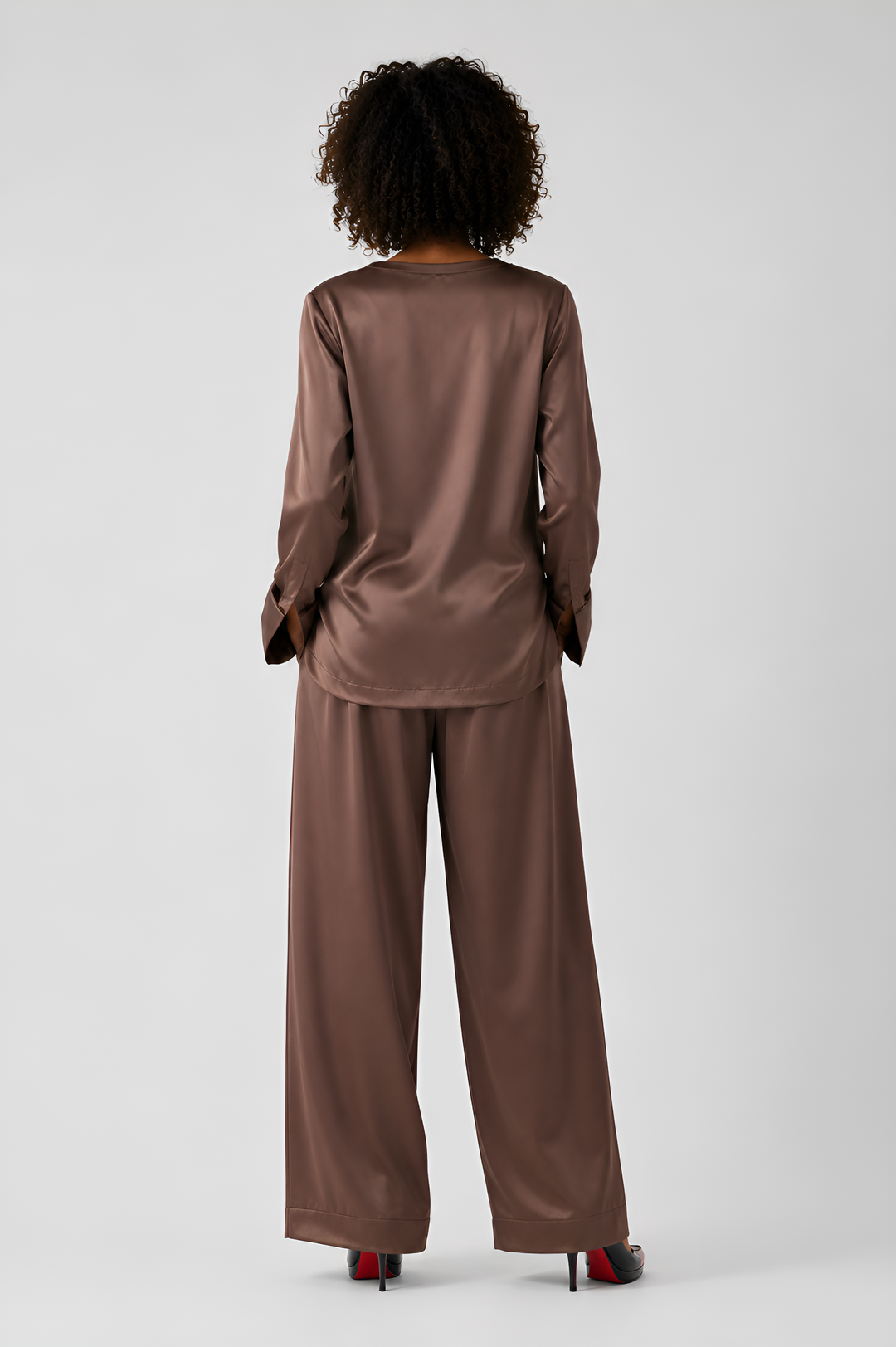 Wide-Leg Heavy Satin Trousers Ensemble