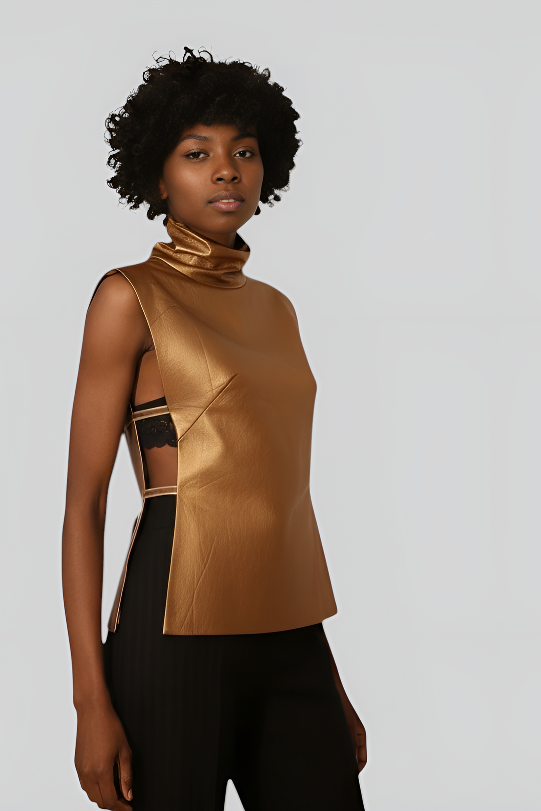 Coating Goat Gold Genuine Leather Blouse