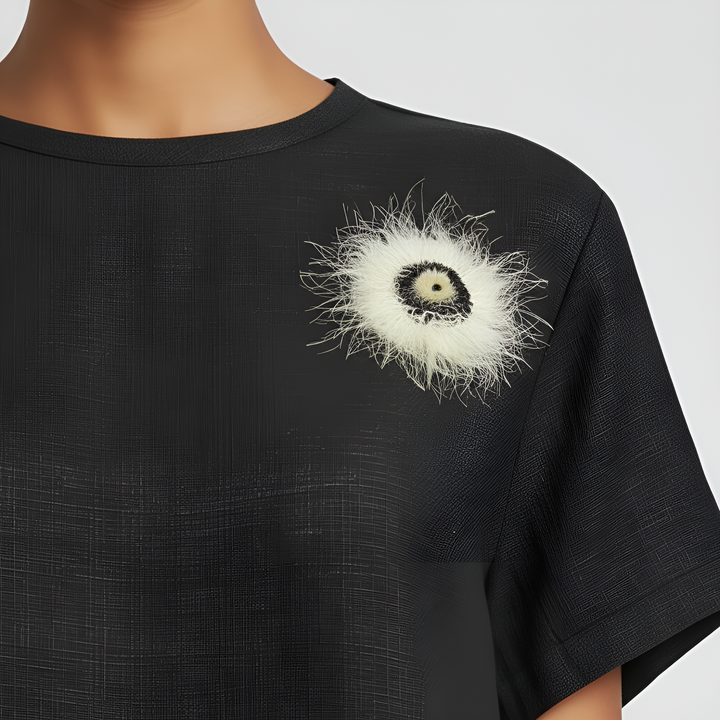 Crew-Neck Woven Wool Blouse