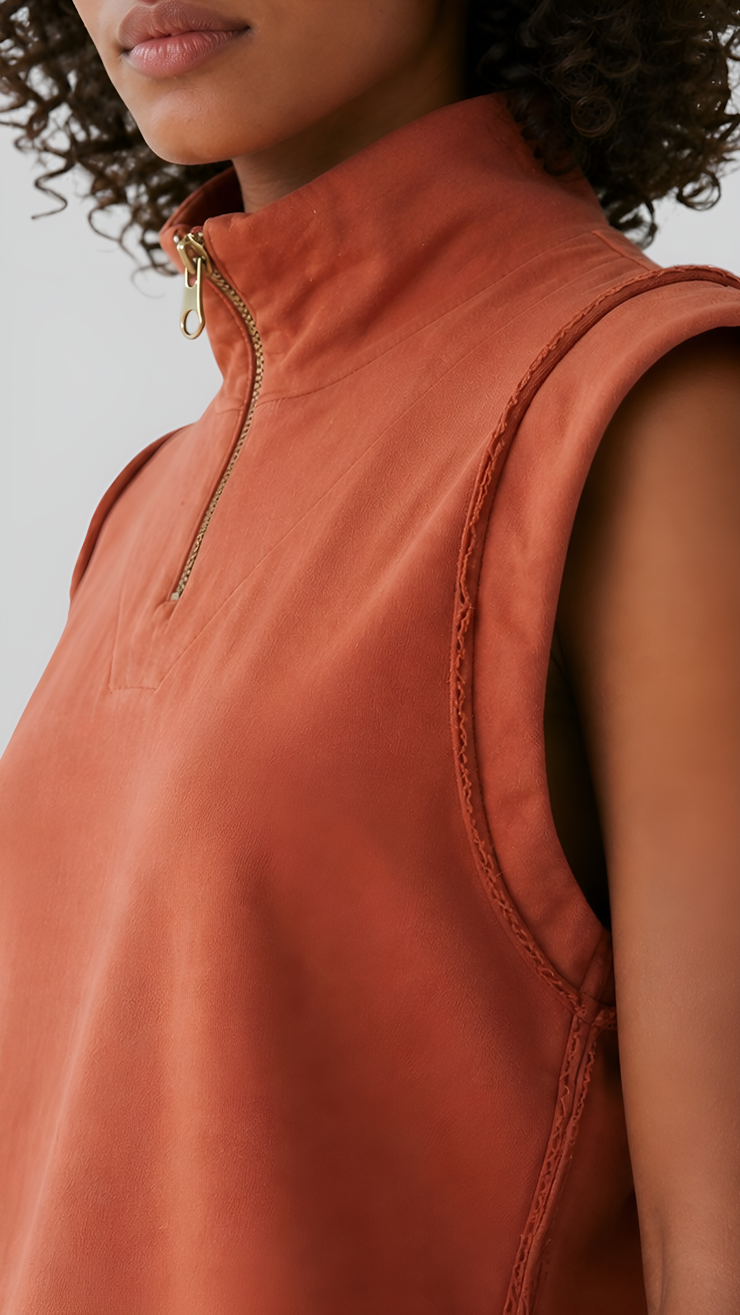 Organic Cotton Mock-Neck Sleeveless Top